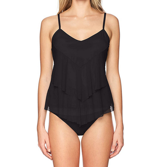 Sunsets Women Ava Tiered Tankini Underwire Black Size 36D - Picture 1 of 2